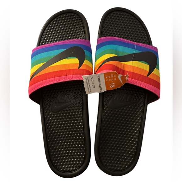 Nike Benassi JDI Be True Sandals Slides Rainbow LGBTQ CD2717-001 Men's - Picture 1 of 3